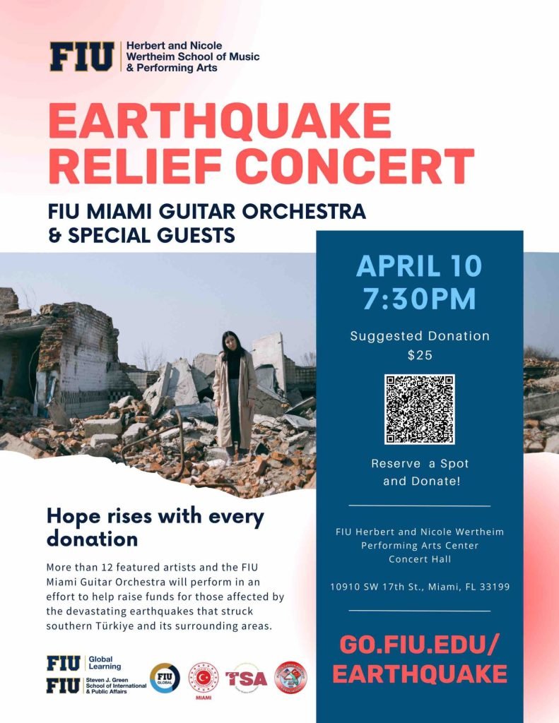 Blue and Gray Texture Music Festival Flyer Portrait Earthquake Relief Concert