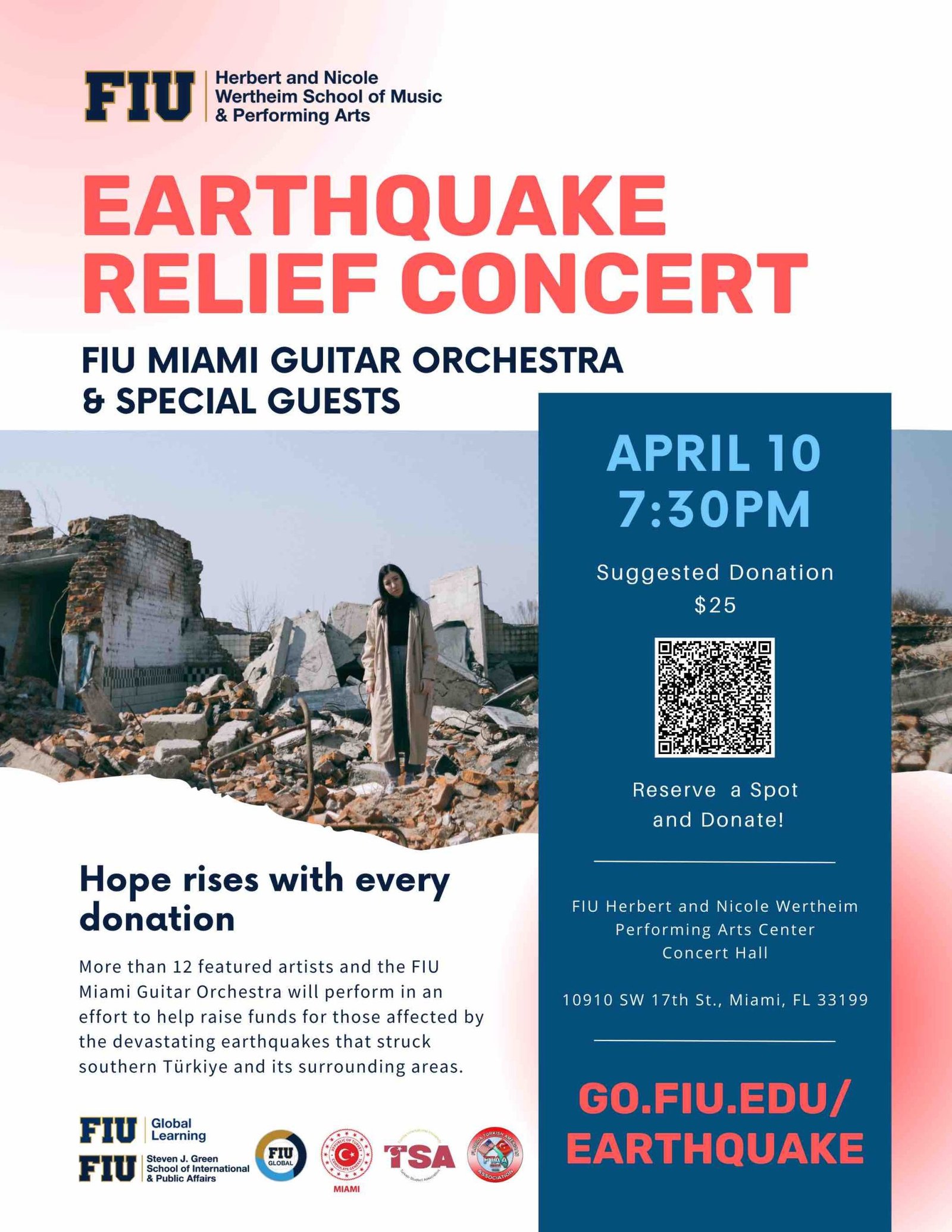Blue and Gray Texture Music Festival Flyer Portrait Earthquake Relief Concert